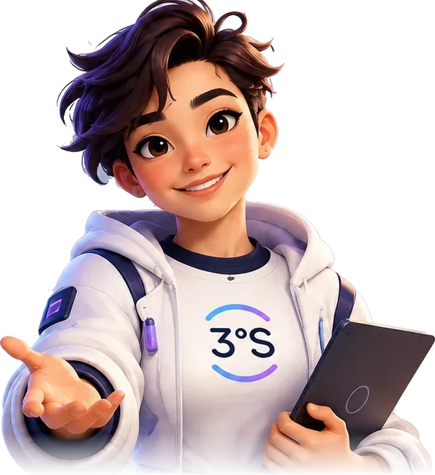 Zoe, a assistente de captação, sorrindo e estendendo a mão, com um tablet no braço